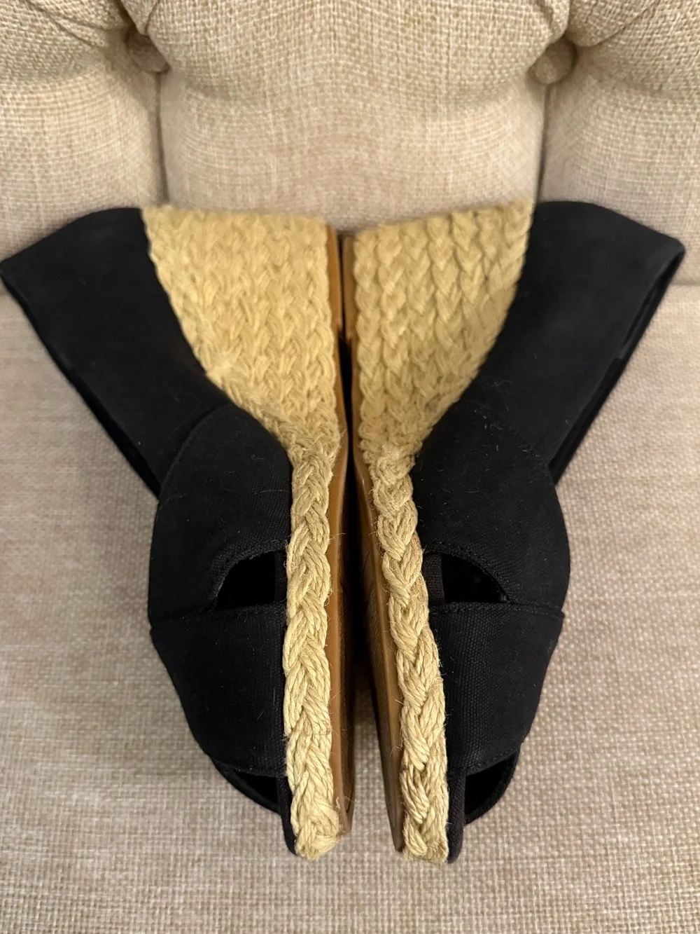 Chaps Black Crisscross Peep-Toe Espadrille Wedges